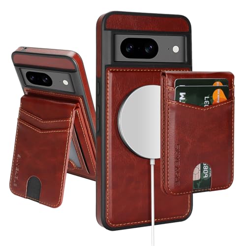 SkyEagle Compatible Magsafe 2 in 1 Detachable Google Pixel 8 Wallet Case with Card Holder Women Men Magnetic PU Leather RFID Blocking Flip Kickstand Credit Slots Phone Case for Pixel 8 6.2 Brown