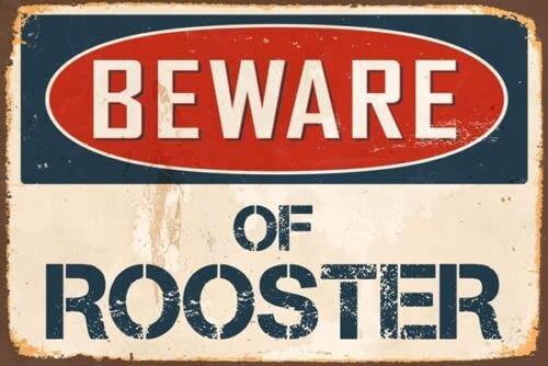 Beware Of Rooster Metal Tin Sign Warning Sign Safety Signs Aluminum Sign For Alt Room Decor, Indoor & Outdoor Signs For Home, Office, Work 14x20cm