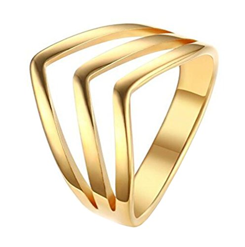 HIJONES Women's Stainless Steel Triple Chevron Ring V Shaped Stackable Wedding Band Gold Size 7