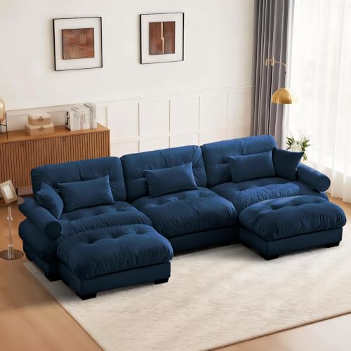 Image of SoarFlash Sectional Sofa Couch, U Shaped Modern Sofa with Solid Wood Legs, Couches Sofas for Living Room Apartment, Comfortable Small Couches for Apartment, Blue