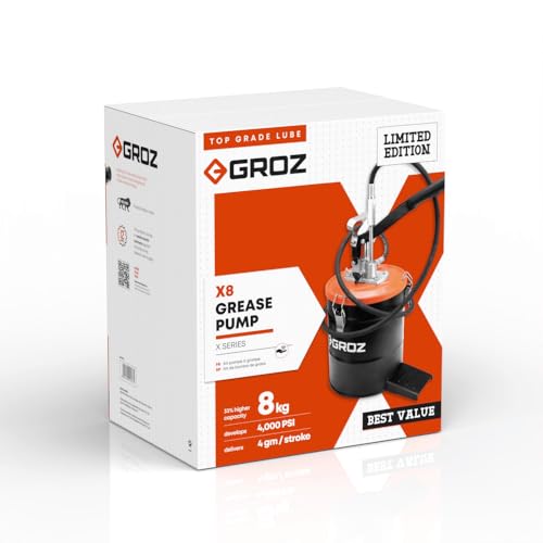 Image of Groz X-series 8 Kg Bucket Grease Pump with 2m Hose, Extension with Coupler,| Spring Loaded Follower Plate | Upto 4000psi Pressure | 4gms /stroke | 12 Months Warranty | X-8A /GRZ