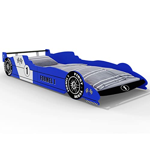 Deuba Lit Enfant Voiture Formule 1 F1 Bleu 90 cm x 200 cm Sommier Inclus Chambre Enfant Lit Voiture de Course