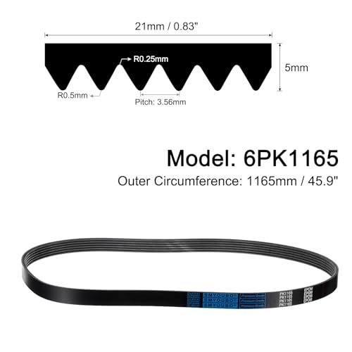 QUARKZMAN 6PK1165 Keilrippenriemen 6 Rippen 1165mm Länge x 21mm Breite x 5mm Höhe, EPDM Poly V Riemen Keilriemen Flachriemen Antriebsriemen Zahnriemen Antriebskeilriemen Für Rasenmäher