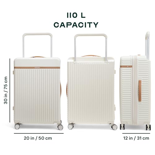 Image of Assembly Large Check-in Suitcase with Ultra Wide Trolley Design & TSA Lock, Durable Polycarbonate Hard Shell Luggage for Adventure Travel, White, 28-Inch