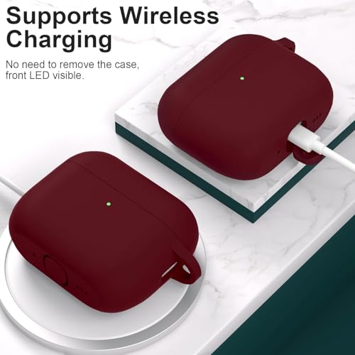 Image of New Soft Silicone Case Compatible with Apple AirPods Pro 3 Generation (2025) Protective Silicone 360 Full Protection Dust-Proof Shockproof Case Cover with Hook (Cover Only) (Burgundy)