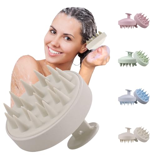 DREHKO Cepillo Cuero Cabelludo, Masajeador cuero Cabelludo, crecimiento Capilar, Cepillo Exfoliante Anticaspa, Limpieza Profunda, materiales reciclables, Paja y Trigo + Silicona (BEIGE)