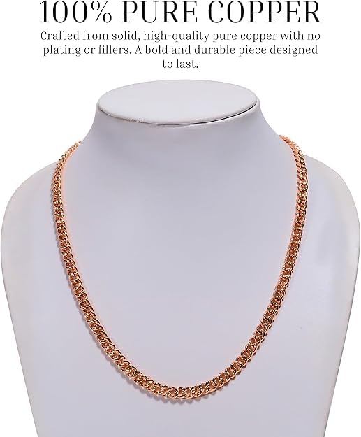 Pure Copper Cuban Link Chain Necklace 20 Inch Long Heavy Solid Copper Statement Jewelry Set Gift for Women & Men2