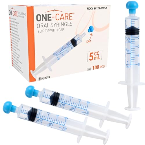 ONE-CARE 5ml Oral Syringe with Cap - Sterile, Individually Wrapped - 100 Syringes, Slip Tip, Uses include oral administration of medicine for infants, adults and animals