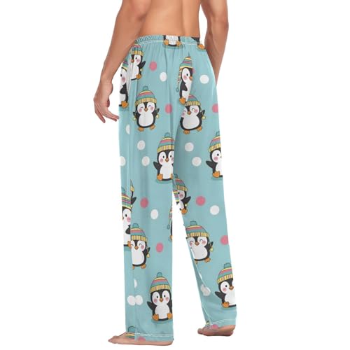 Mens Pajama Pants Cute Penguins with Colorful Hats Soft Lounge Sleep Pant with Pockets Sleepwear PJ Bottoms for Men4