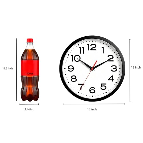 Image of Roymnie 12 Inch Wall Clock, Battery Operated Silent Non Ticking Black | analog wall clock; bold numerals for easy reading; silent non-ticking; 1 AA battery (not included); for classroom