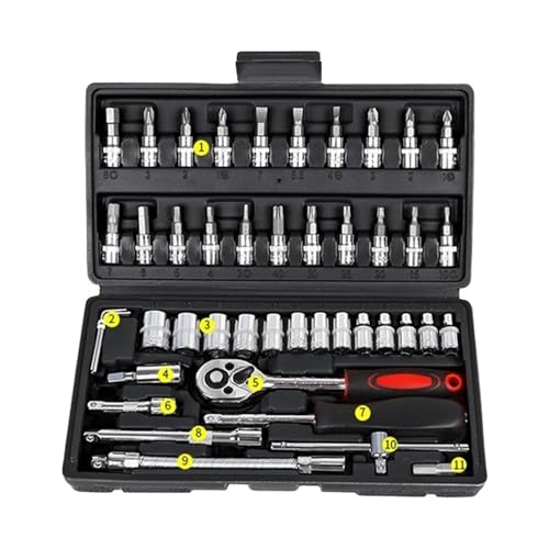 Kit de herramientas para reparación de autos 46 piezas negro miniatura 1