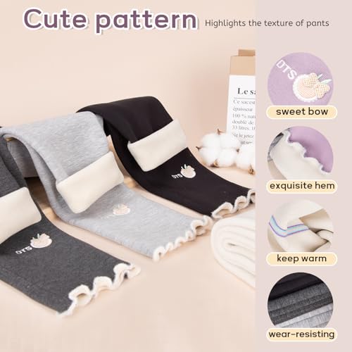 4 pack Girls Winter Fleece Lined Leggings Toddler Kids Warm Thick Thermal Pants Fleece Pants Girls3