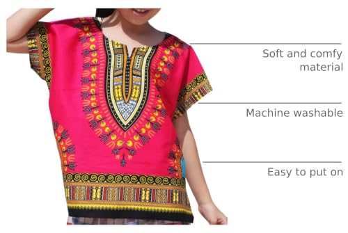 Image of RaanPahMuang Unisex Bright Africa Classic Childrens Dashiki Cotton Shirt Boys Girls