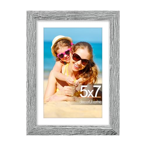 decorUhome 5x7 Picture Frame, Display Photos 4x6 with Mat or 5x7 Unmatted, Engineered Wood Frame with Plexiglass for Wall and Tabletop Display, Grey, Set of 1