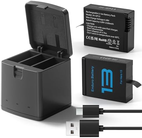 2 Packs 2100mAh Batteries for GoPro 13/Mission (2 Batteries & 1 C...
