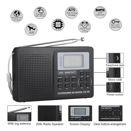 Radio portátil FM/AM/SW con pantalla LCD digital recargable miniatura 4