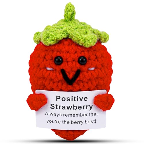 Image of Hoedia Handmade Emotional Pickle Gift, Cucumber Crochet Doll Inspirational Gifts with Cards, Cute Knitted Funny Support Pickle Potato Friend Birthday (Emotional Strawberry)