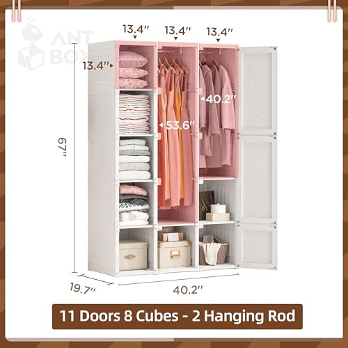 Image of ANTBOX Portable Wardrobe Closet Storage Organizer for Clothes,Folding Plastic Wardrobe with Magnetic Door and Easy Assembly 11 Doors-8 Cubes-2 Hanging Rod.