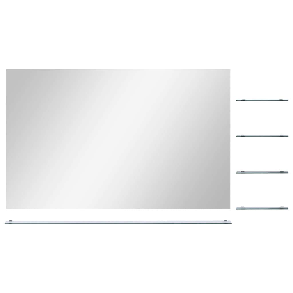 Wandspiegel mit 5 Ablagen silbern 100×60 cm gehärtetes Glas, rechteckiger Kosmetikspiegel mit Ablage für Badezimmer, Schlafzimmer, Flur, Makeup und Rasur