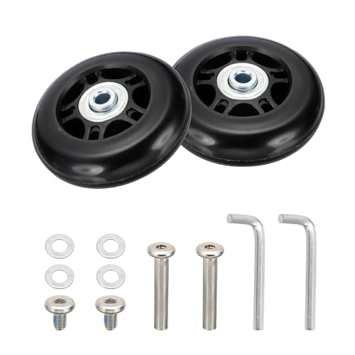 MECCANIXITY Luggage Wheels Replacement 70x24mm PU Suitcase Wheels Repair Kit Smooth Trolley Replacement Swivel Caster for Inline Skate Trolley Bag (Black, Pack of 2)