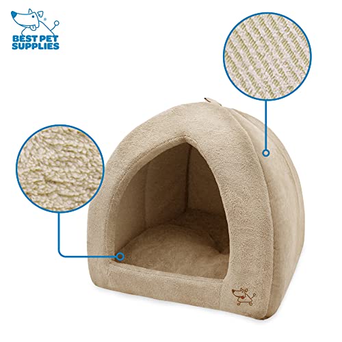 Image of Best Pet Supplies Cat Bed for Indoor Cat, Domed Tent House with Removable Pillow, Covered Cat Cave for Small Dog, Puppies and All Breeds of Cats - Tan, 18 x 18 x H:16 inch