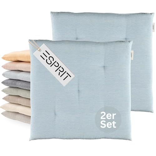 Esprit Lot de 2 coussins de chaise 40x40 cm Bleu clair - Coussins de chaise confortables pour salle à manger et cuisine - Lavables jusqu'à 30°C - Oeko-Tex -...
