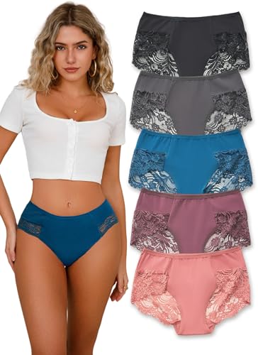 Hialegion Hilagion Culotte de Cintura Alta para Mujer,Bragas Mujeres con Encaje Patchwork,Braguita con Cinturón Elástico, Pantys Sexy con Encaje S