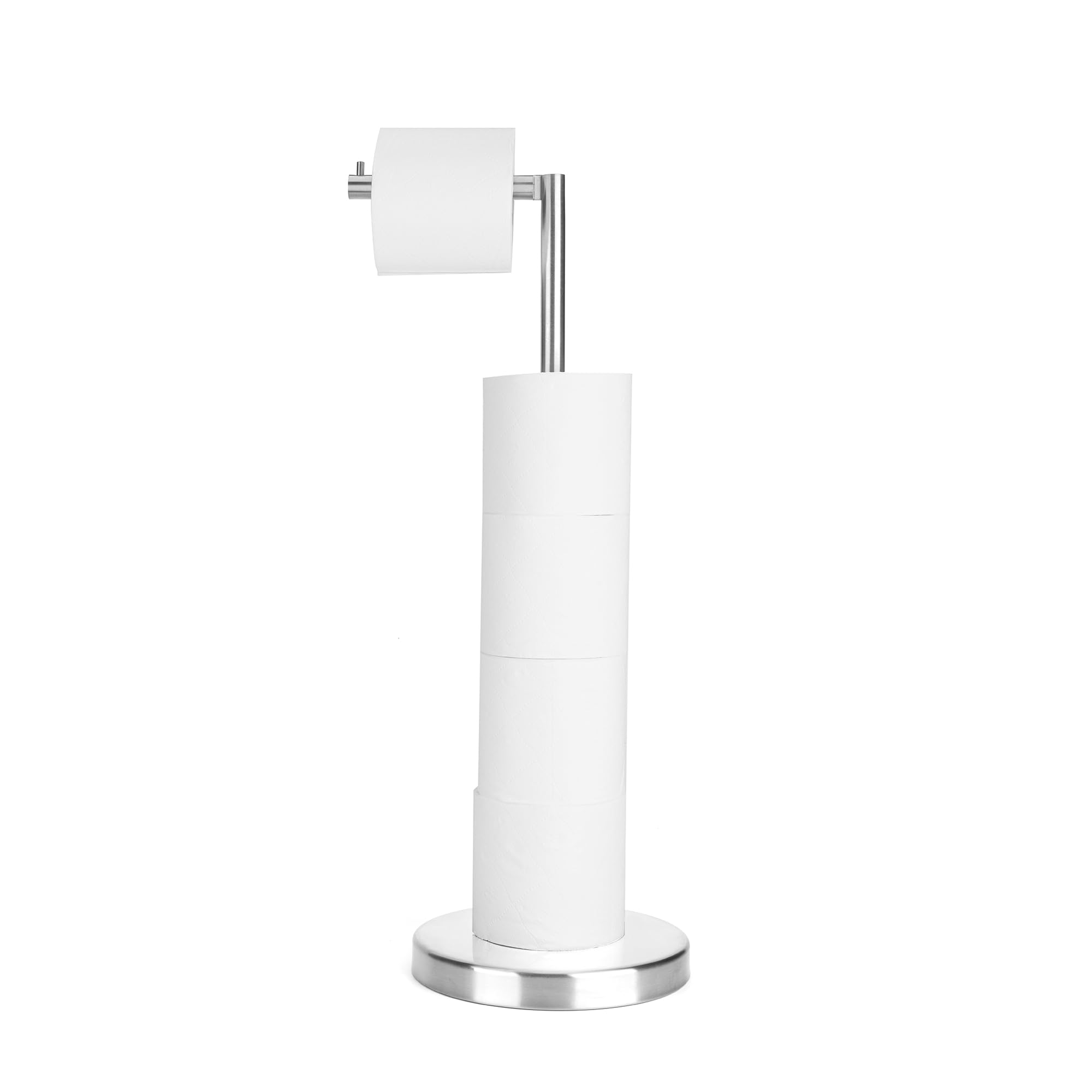 Brushed Nickel Free Standing Toilet Paper Holder Stand With Storage Reserves - Holds 5 Mega - View #8