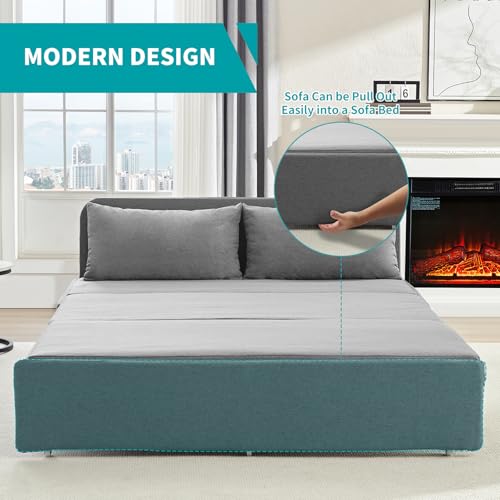 Image of BALUS 2 in 1 Queen Size Sleeper Chair Pull Out Sofas Couch with Pullout Beds, 64.2 inch W Convertible Guest Sleepers Chair Bed Sofabed with Pillows and Mattress for Living Room Apartment Loft, Light Grey