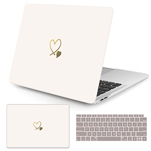Vozehui Coque Compatible avec MacBook Air 13 Pouces 2020 2019 2018 Version A1932 A2179 M1 A2337 Touch ID, Coque Rigide en Plastique Motif Amour Doré avec Housse de Clavier Cover