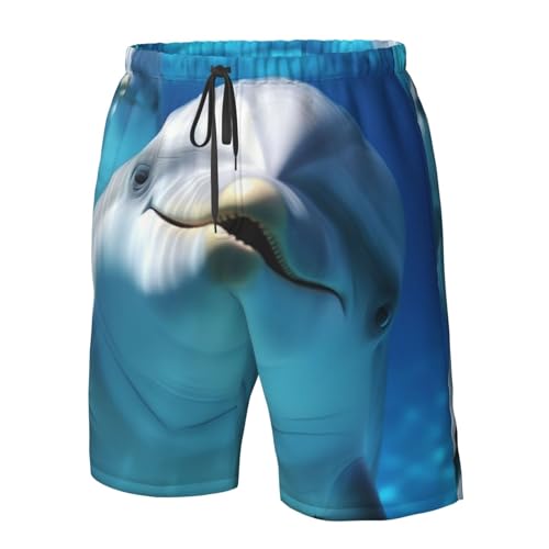 Dolphin with a Smile Men's Swim Trunks Quick Dry Board Shorts with Pockets Casual Drawstring Beach Shorts4