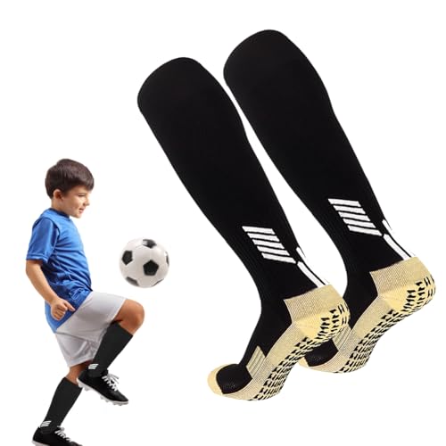 FEQDWOX 2 Pares Calcetines Antideslizantes Hombre, Anti Grip, Deporte Altos Algodon Antiampollas Deportivos Largos Transpirables para Senderismo Trekking Running, Medias Hombre