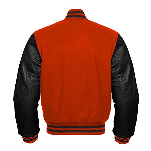 Image of CHICAGO-FASHIONS Mens Orange Bomber Jacket - Black School Teen College Letterman Varsity Jacket