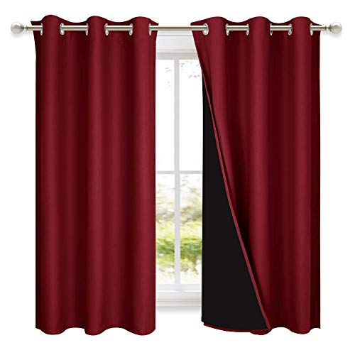 Image of NICETOWN 100% Blackout Curtains 45 inches Long, Burgundy Red, 1 Pair, 42 inches Width Each Panel, 2 Thick Layers Completely Blackout Window Treatment Thermal Insulated Lined Drapes for Small Window