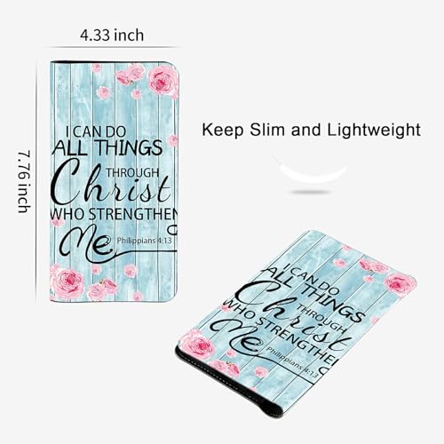 Bible Verses Philippians 4-13 Bifold Wallet for Men Women,PU Leather Dual Magnetic Clasp Closure Long Wallet Clutch Bag with RFID Blocking Money Phone Pockets& Card Slots2