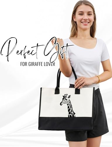 Image of InnoBeta Giraffe Gifts for Women, Giraffe Tote Bag with Top Zipper Closure and Shoulder Strap for Christmas, Birthday, and Every Special Occasion