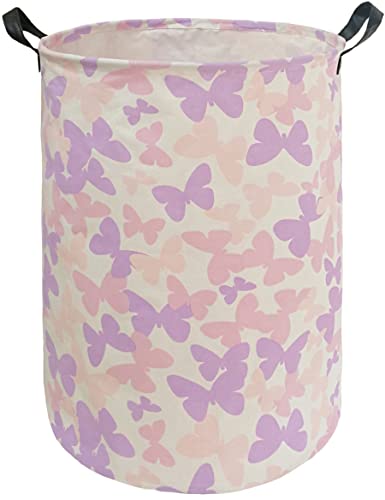 Image of ACMUUNI 19.7 Inch Round Butterfly Pattern Laundry Clothes Hamper Laundry Basket with Handles,Storage Organizer Bins Laundry Gift Basket for Room, Bedroom Decor