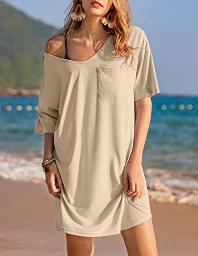 Image of Ekouaer Womens Tshirt Nightgown Cotton V Neck Sleepshirts Comfy Casual Nightshirt for Women