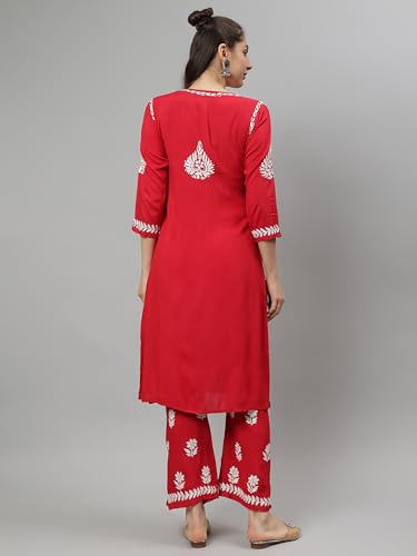 Image of Seva Chikan Hand Embroidered Lucknowi Chikankari Rayon Kurta and Palazzo Set SCL8037