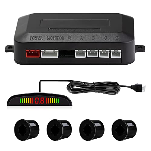 Einparkhilfe mit 4 Vorne Hinteren Parksensoren mit Summer LED-Anzeige (4 Sensoren, Schwarz)