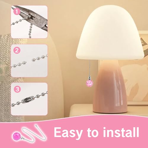 Image of NIIIYTYB 2 Packs Fan Pulls Decorative Princess Ceiling Pull Chain for Girls Crystal Light Accessories Unique Red Pink Fan Lamp Chains Ornaments String Extension for Lights Fans 12 Inch Beaded Pulls