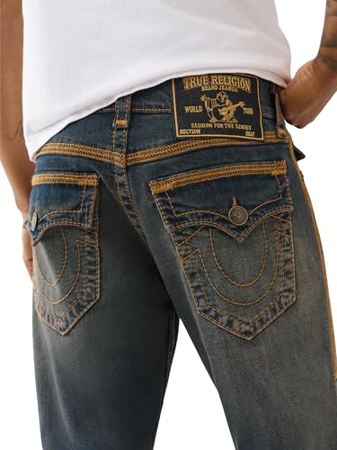 True Religion Men's Super Flatlock Ricky Flap Jeans – Straight Fit Stretch Denim with Signature Flap Pockets4
