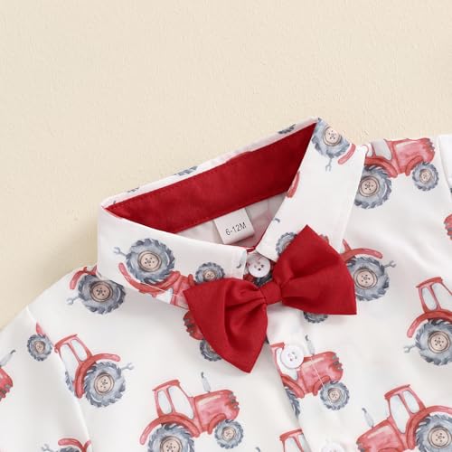 Baby Boy Farm Tractor Outfit Toddler Summer Clohes 2 Piece Short Sleeve Button Down Shirt And Shorts Set With Bowtie4