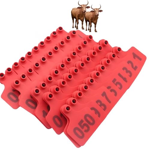 GOIWIZZ Animal Identification Ear Tags Cattle Ear Tagger Cows Ear Tags Plastic Livestock Animal Ear Tag Plastic Livestock Ear Tags for Cattle Bull Goat Cow Pig Sheep Pink 701-800 Red No.201-300 -  Fluy8gmWo-Red-lLJo
