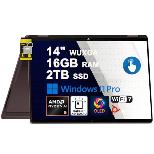 Image of HP OmniBook X Flip 2-in-1 Laptop 14 inch WUXGA OLED Touch (100% DCI-P3) AMD Ryzen AI 5 430 Up to 50 Tops 16GB RAM 2TB SSD Backlit for Creator Designer Business Professional Win11Pro ICP Hub