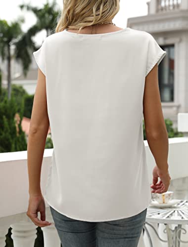 MIROL Women's Cap Sleeve Silk Tops V Neck Satin Blouse Solid Elegant Loose Fit Shirts3