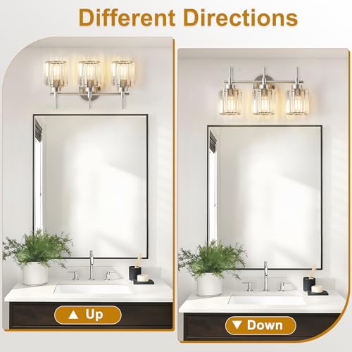 Image of EJIAXIN 3 Light Crystal Bathroom Light Fixtures, Brushed Nickel Vanity Mirror Lights, Crystal Bath Vintage Wall Mounted Lamps Wall Light Fixtures for Bathroom, Living Room