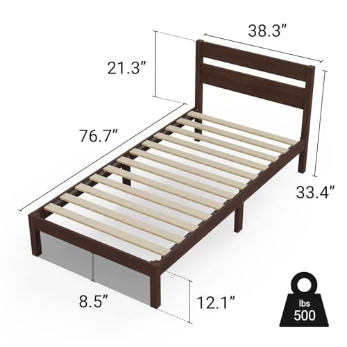 Image of LIFEMENT Twin Bed Frame with Headboard Classic Wood Platform, Noise Free, Under Bed Storage, No Box Spring Needed, Easy Assembly, Walnut