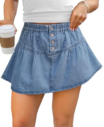 Tankaneo Womens Denim Skirt Summer Pleated High Waisted Y2k A-Line Mini Flowy Short Skirts Blue