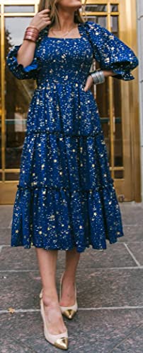 Sister Amy Women's Boho Floral Print Square Neck Beach Party Flowy Ruffle Midi Dress4